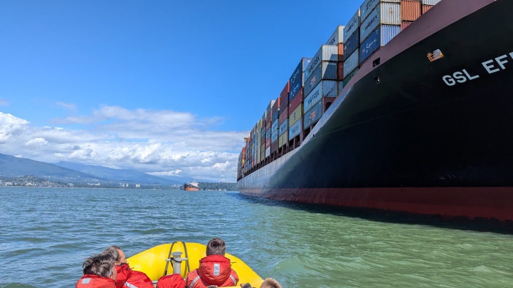 passing by a cargo ship