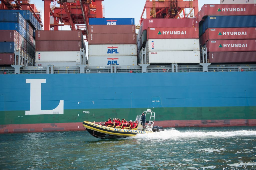 passing by cargo ship